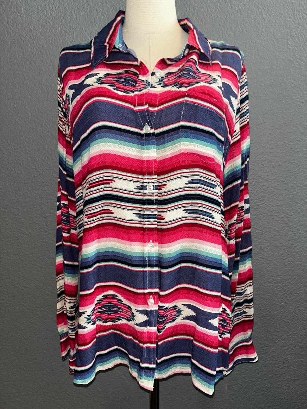 Stetson Indigo Serape Print Rayon Western Button Down Shirt Multicolor EUC - L